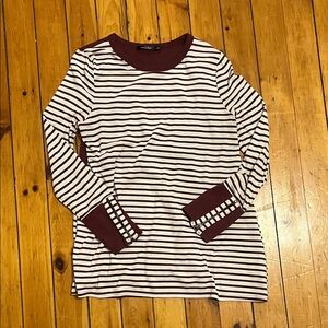Doe & Rae Maroon and White Striped Tee